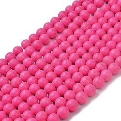 Chapelets de perles en howlite naturelle, teints et chauffée, ronde, rose chaud, 12mm, Trou: 1mm, Environ 35 pcs/chapelet, 15.94 pouce (40.5 cm)