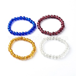 Bracelets extensibles faits à la main avec des perles de verre en feuille d'argent, couleur mixte, diamètre intérieur: 2-1/2 pouce (6.2 cm)