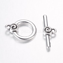 Aleación de estilo tibetano toggle corchetes, anillo, plata antigua, anillo: 21.5x16.5x2 mm, agujero: 1.5 mm, bar: 26.5x9x2 mm, agujero: 1.5 mm