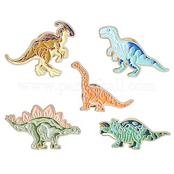 5 Stück 5 Dinosaurier-Emaille-Stifte, Platinlegierungsabzeichen für Rucksackbekleidung, Mischfarbe, 22.5~33.6x17~28 mm, 1pc / style