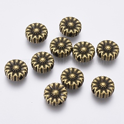 Perlas de flores de aleación de estilo tibetano, Sin cadmio y níque y plomo, Bronce antiguo, 11x5mm, agujero: 2 mm
