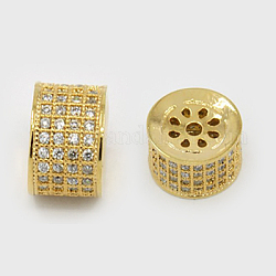 Messing Mikro ebnen Zirkonia Perlen, hohl, Kolumne, golden, 10x7.5 mm, Bohrung: 1.5 mm