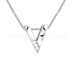Ожерелье с подвеской из кубического циркония с буквой v для девушек и женщин, 925 стерлингового серебра микро проложить Цирконом кулон ожерелье, прозрачные, платина