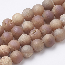 Fili di perline di agata stagionata geode druzy galvanica, smerigliato, tinto, tondo, arcobaleno placcato, 6~6.5mm, Foro: 1.5 mm, circa 65pcs/filo, 15.5 pollice