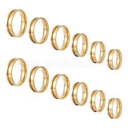 Pandahall 12pcs 6 tamaño 201 ajustes de anillo de dedo ranurado de acero inoxidable, núcleo de anillo en blanco, para hacer joyas con anillos, dorado, diámetro interior: 17~22 mm, 2pcs / tamaño