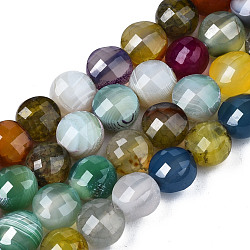 Natural Agate Beads Strands, Dyed & Heated, Faceted, Flat Round, Colorful, 8x6.5mm, Hole: 1.2mm, about 47pcs/strand, 14.96 inch(37cm).