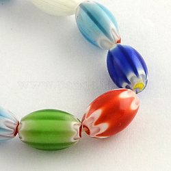 Main ovale perles de verre de millefiori brins, couleur mixte, 12x7.5mm, Trou: 1.5mm, Environ 32 pcs/chapelet, 14.9 pouce
