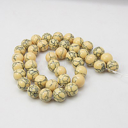 Kunsttürkisfarbenen Perlen Stränge, gefärbt, Runde, Mokassin, 10 mm, Bohrung: 1 mm, ca. 40 Stk. / Strang, 15.7