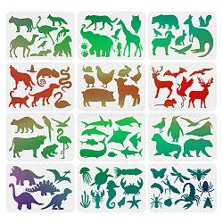 Set di modelli di stencil per pittura da disegno riutilizzabili in plastica, Per Dipingere Su Tela Di Ritagli Tessuto Piastrelle Per Pavimenti Mobili In Legno, modello animale, 21x29.7cm, 12 pc / set