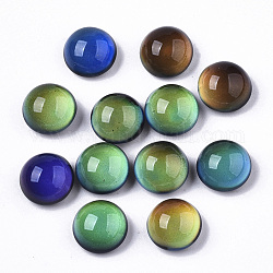 Translucent Glass Cabochons, Color will Change with Different Temperature, Half Round/Dome, Black, 10x6.5mm