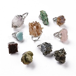 Регулируемое кольцо с натуральным драгоценным камнем, необработанное грубое кольцо, украшения из латуни с платиновым покрытием для женщин, внутренний диаметр: 15.3~18.4 мм