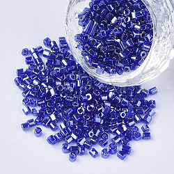 8/0 due perline di vetro tagliato, esagono, lucentezza di colori trasparenti, blu, 2.5~3x2.5mm, Foro: 0.9 mm, circa 15000pcs/scatola