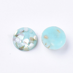 Resin Cabochons, with Shell Chip, Dome/Half Round, Pale Turquoise, 12x5mm