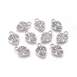 Tibetan Style Alloy Pendant, Lead Free and Cadmium Free, Leaf, Antique Silver, 18mm long, 11.5mm wide, 1.5mm thick hole: 3mm