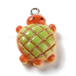 Cartoon Opaque Resin Pendants, with Platinum Plated Iron Loops, Turtle, 25.5x16x8mm, Hole: 2mm