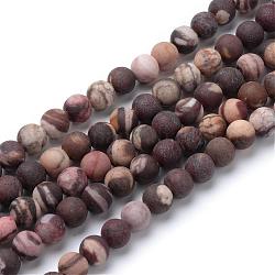 Natural Zebra Jasper Round Bead Strands, Frosted Style, 8~8.5mm, Hole: 1mm, about 47pcs/strand, 15.5 inch