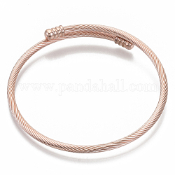 Fabrication de bracelets de manchette en alliage, bracelets de couple, avec embouts amovibles, or rose, 3mm, diamètre intérieur: 2-1/8 pouce (5.4 cm), embout: 8x4.5mm