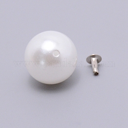 Abs Nachahmung Perlennieten, mit Eisen-Befund, Runde, weiß, 20 mm, Bohrung: 1.6 mm, Eisen pin: 5x4mm, Stift: 1.5 mm