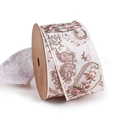 10 Yards Single Face Flower Print Polyester Ribbons, Garment Accessories, Gift Packaging, Camel, 1-5/8 inch(40mm)