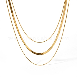 304 ステンレス鋼スネークチェーン 3 層ネックレス女性用  ゴールドカラー  15.35インチ（39cm）
