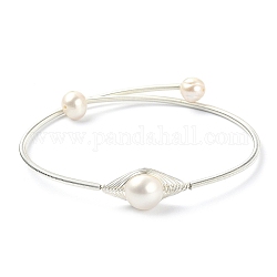 Brazalete con cuentas de perlas naturales, brazalete de alambre de resorte de acero, plata, diámetro interior: 2-1/4 pulgada (5.8 cm)