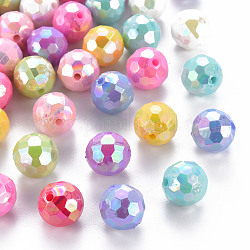 Opaque Acrylic Beads, Faceted, Dyed, AB Color, Round, Mixed Color, 12x11.5mm, Hole: 1.8mm, about 560pcs/500g