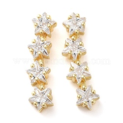 Brass Micro Pave Cubic Zirconia Stud Earrings, Star Bar Stud Earring for Women, Long-Lasting Plated, Golden, 26.5x7.5mm