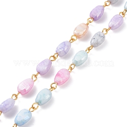 Chaînes de perles de verre craquelées, avec les accessoires en laiton, non soudée, teints et chauffée, ovale, colorées, 15.5x6x4.5mm, environ 38.39 pied (11.7 m)/fil