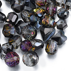 Abalorios de vidrio transparentes, color de ab, facetados, formas mixtas, negro, 7~10x7~10x5~9.5mm, agujero: 1~1.5 mm