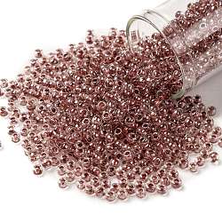 Cuentas de semillas redondas toho, Abalorios de la semilla japonés, (342) cristal de color interior / rojo indio forrado, 8/0, 3mm, agujero: 1 mm, aproximamente 10000 unidades / libra