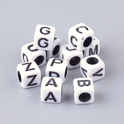 Perline acriliche opache con foro orizzontale, lettere misti, cubo, misto, 6x6x6mm, Foro: 3 mm