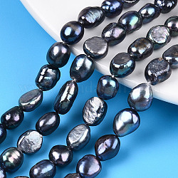 Brins de perles de culture d'eau douce naturelles, perles baroques perles keshi, deux faces polies, teinte, bleu marine, 8~12.5x7~8.5x5~7.5mm, Trou: 0.6mm, Environ 37~38 pcs/chapelet, 13.78~13.98 pouce (35~35.5 cm)