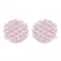 Placage acrylique perles tissées, perles de cluster, plat rond, perle rose, 31x30x3.5mm, Trou: 2~3mm
