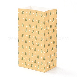 Weihnachtsabend thema rechteck papier bonbontüten, kein Griff, mit Aufkleber, für Geschenk- und Lebensmittelverpackungsbeutel, Sattelbraun, Weihnachtsbaum-Muster, 27x15x9.7 cm, 6 Stück / Beutel