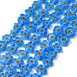 Millefiori a mano fili di perline di vetro, fiore, cielo blu, 10~12x2.6mm, Foro: 1 mm, circa 42pcs/filo, 15.75'' (40 cm)
