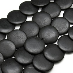 Brins de perles de pierre noires plates rondes naturelles, 30x5mm, Trou: 1mm, environ 17 / pcs brins, 15