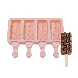 Food Grade DIY Rectangle Ice-cream Silicone Molds, Ice Pop Molds, for Making Ice Cream, 4 Cavities, Light Salmon, 129x180x23mm, Inner Diameter: 69x34.5mm