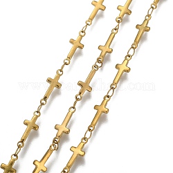 Cadenas de 304 acero inoxidable, soldada, cadenas de enlace cruzado, con carrete, dorado, 13.5x5x1.2mm, aproximadamente 32.8 pie (10 m) / rollo