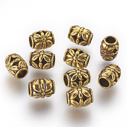 Perles en alliage de style tibétain, sans cadmium et sans plomb, canon avec des fleurs, Or antique, 8.5x10.5mm, Trou: 4.5mm