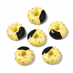 Cabochons de résine peints, donut, jaune, 21.5~22.5x22~23x8.5mm