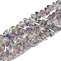 Chapelets de perles en verre électroplaqué, triangle facettes, lilas, 6x5x4mm, Trou: 1.2mm, Environ 88~90 pcs/chapelet, 28~30 cm