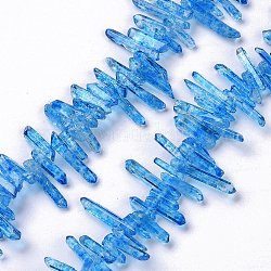 Fili di perline tinti in cristallo di quarzo naturale crackle, pezzo, blu fiordaliso, 12~35x4~5.5x3~5mm, Foro: 1 mm, circa 101~102pcs/filo, 15.35'' (39 cm)