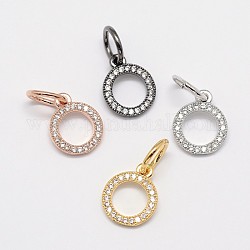 CZ Brass Micro Pave Cubic Zirconia Circle Charms, Mixed Color, 11x9x2mm, Jump Ring: 5x0.8mm