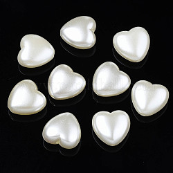 ABS Plastic Imitation Pearl Beads, Heart, Seashell Color, 17x17.5x8mm, Hole: 1.8mm, about 300pcs/500g