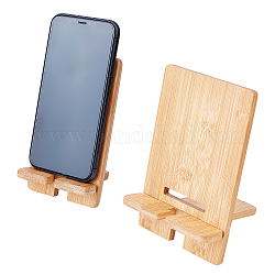 Olycraft 2Pcs 2 Style Detachable Bamboo Mobile Phone Holders, Universal Portable Cell Phone Stand Holder, BurlyWood, 8~12x8~12x13.5~17cm, 1pc/style