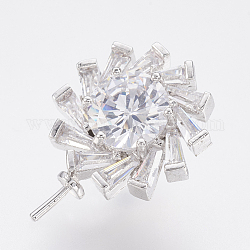 Ciondoli in ottone ecologico micro pavimenta zirconi cubici coppa perla piolo bails pin pendenti, per mezzo forato perle, piombo & cadimo libero, fiore, platino, 22.5x16x12mm, Foro: 4x8 mm, ago :0.8mm