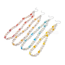 Set di collane di perle naturali, collane di perle di vetro millefiori fatte a mano da donna, argento, colore misto, 15.94 pollice (40.5 cm), 4 pc / set