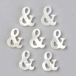 Perlas de concha de nácar de concha blanca natural, cuentas perforadas superiores, número, y símbolo, whitesmoke, 10x8x2mm, agujero: 0.9 mm