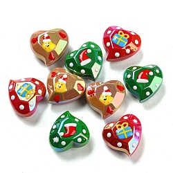 Perline acriliche opache a tema natalizio, con smalto, cuore, colore misto, 21.8x23x12.8mm, Foro: 3.5 mm