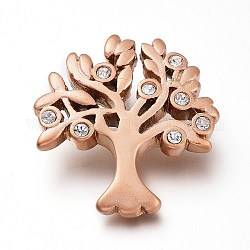 304 pendentif strass en acier inoxydable, effet de sablage, arbre de la vie, cristal, couleur or rose mat, 30x27.5x4mm, Trou: 6x4mm